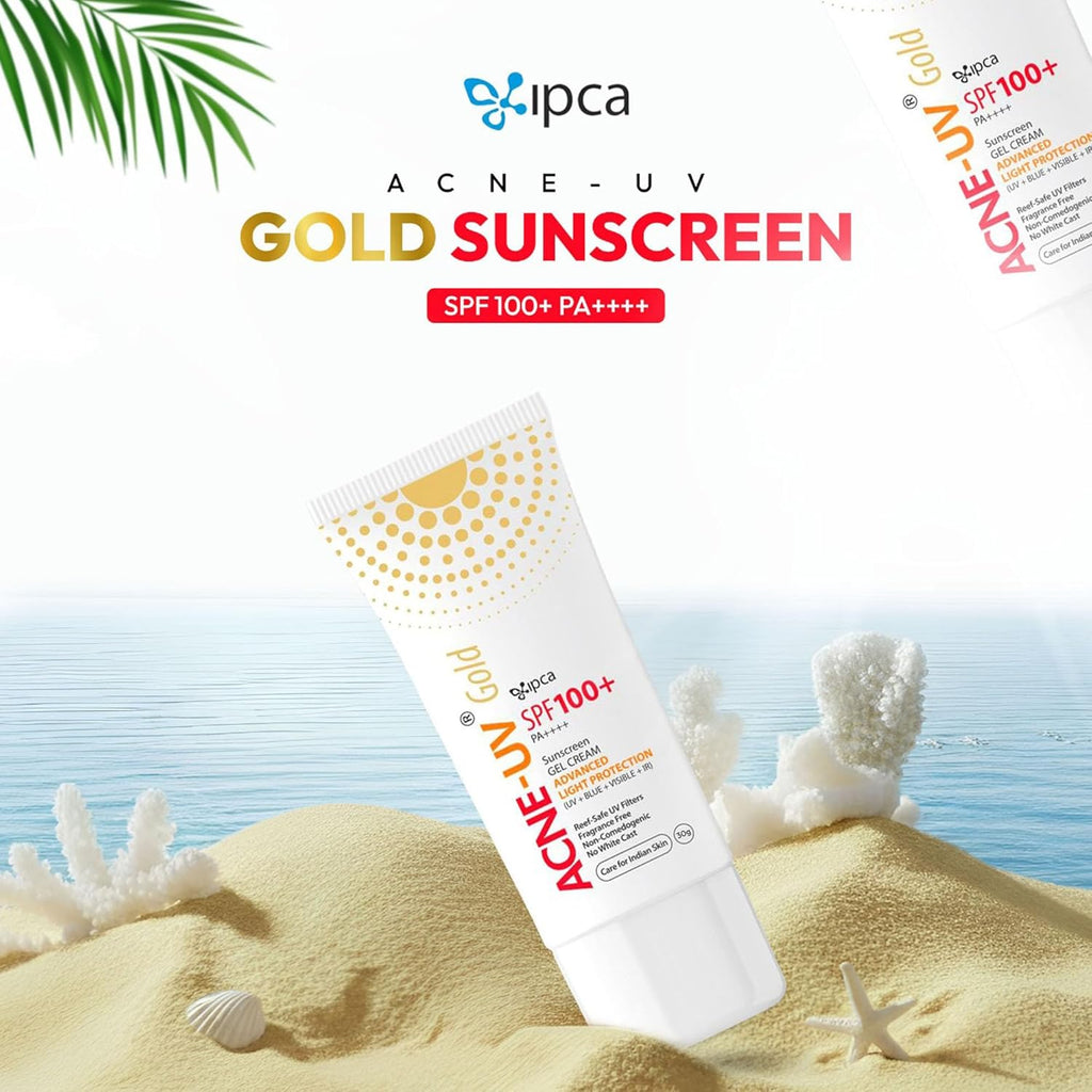 Ipca ACNE-UV GOLD Sunscreen SPF 100+ PA++++ | 30g Oil Free, Non Comedogenic Silicone Gel Sunscreen | UVA/UVB Protection | Water Resistant | No White Cast | Suitable for All Skin Types