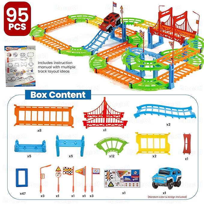 Kidology Flexible Racing Track Playset Toy for Kids 3+ 95 Pcs Multicolor