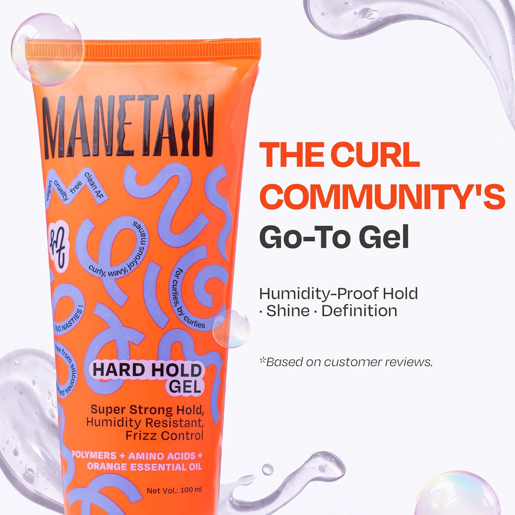 Manetain Hard Hold Curl Gel 100ml for Curly Hair & Wavy Hair | Strong Hold Curly Hair Gel for Women | Frizz Control, Long‑Lasting Definition & Shine | Humidity‑Resistant, Vegan, Silicone‑Free