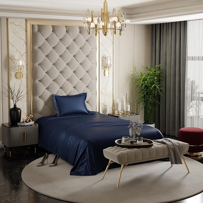 Stoa Paris Satin Bedsheets for Single Bed 300TC Premium Bedsheet with 1 Pillow Cover Colour Mystique Blue