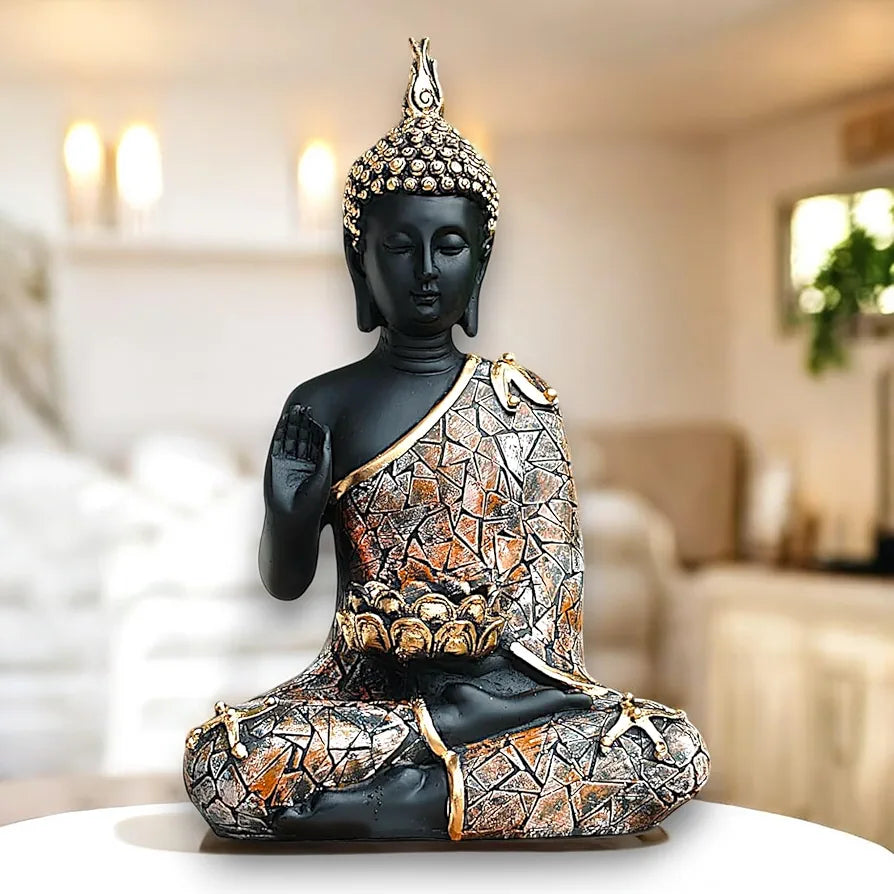Neelaya Meditating Buddha Tealight Holder Polyresin Statue 28 Cm Black Brown