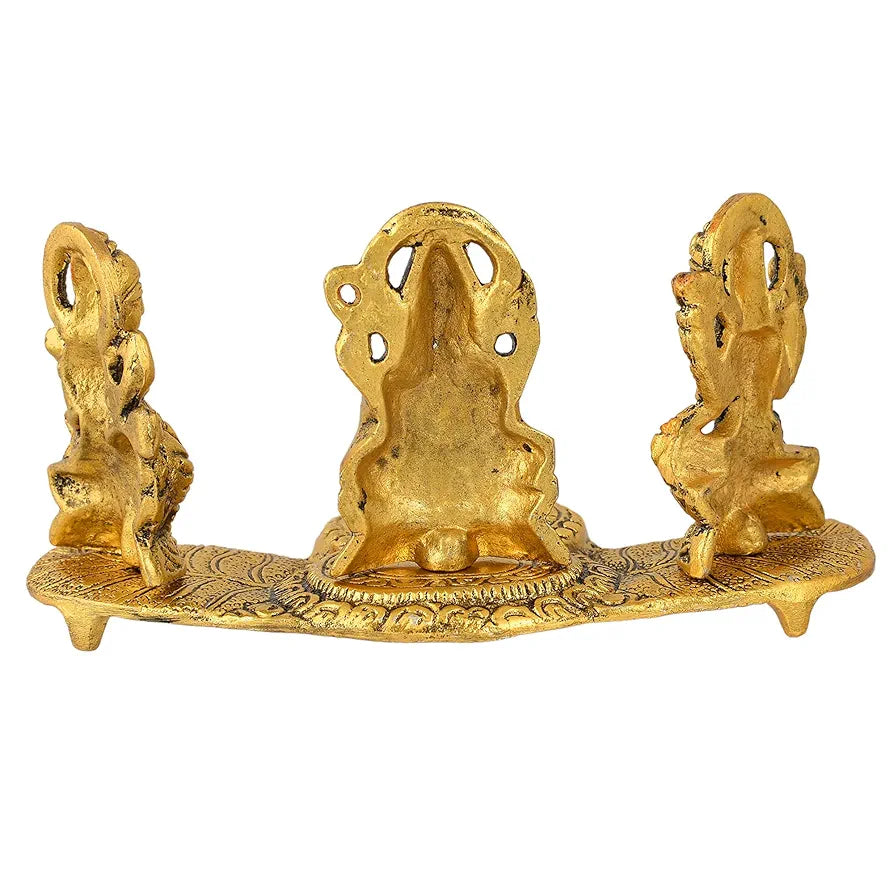 CraftVatika Laxmi Ganesh Saraswati Metal Murti Idol with Diya Showpiece Golden Pooja