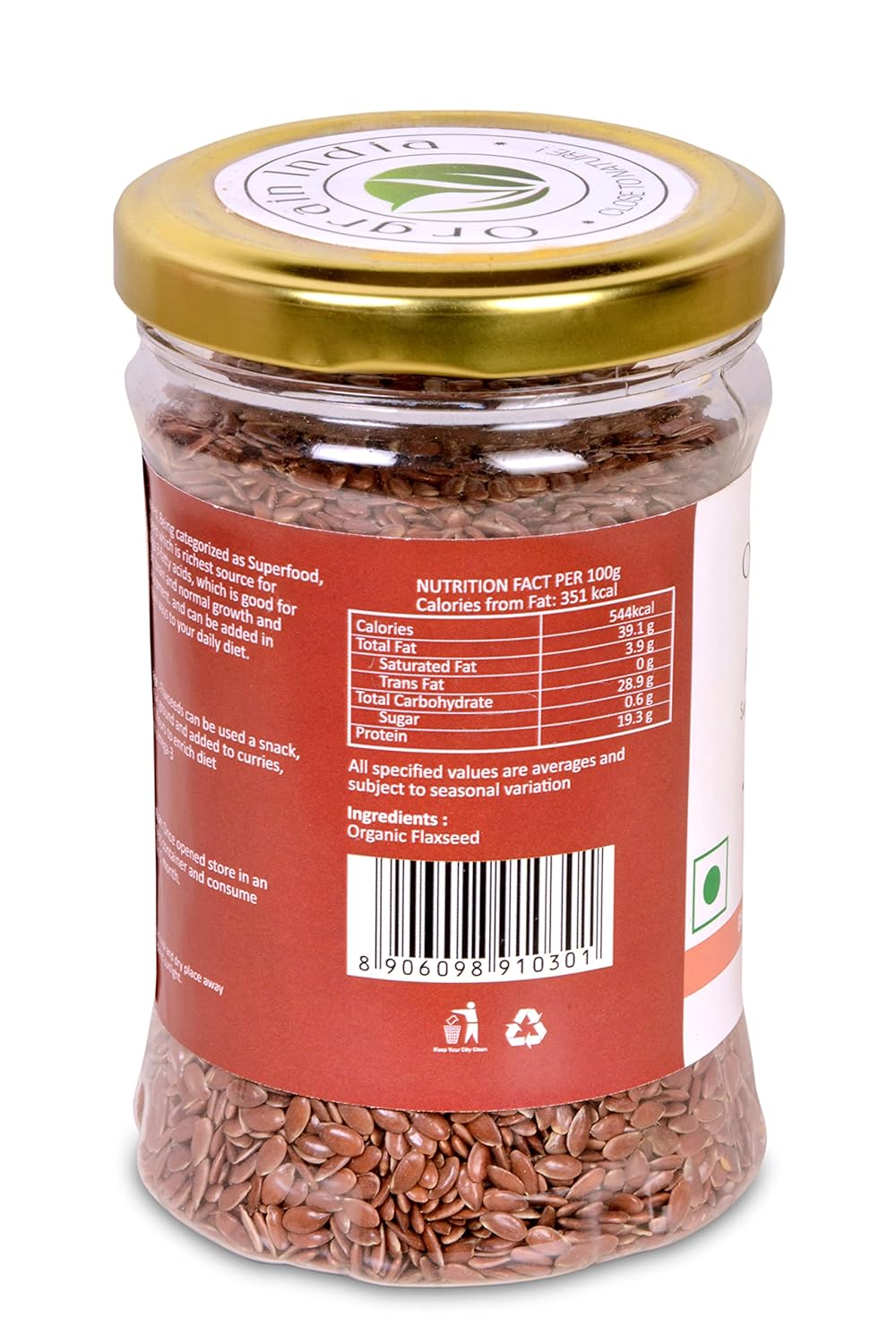 Orgrain India Organic Flax Seeds 150g | Rich in Omega-3, Fiber, Vitamin B1, Copper, Manganese | Supports Weight Loss, Heart Health, Digestion | Ideal for Smoothies, Salads, Baking, Oatmeal