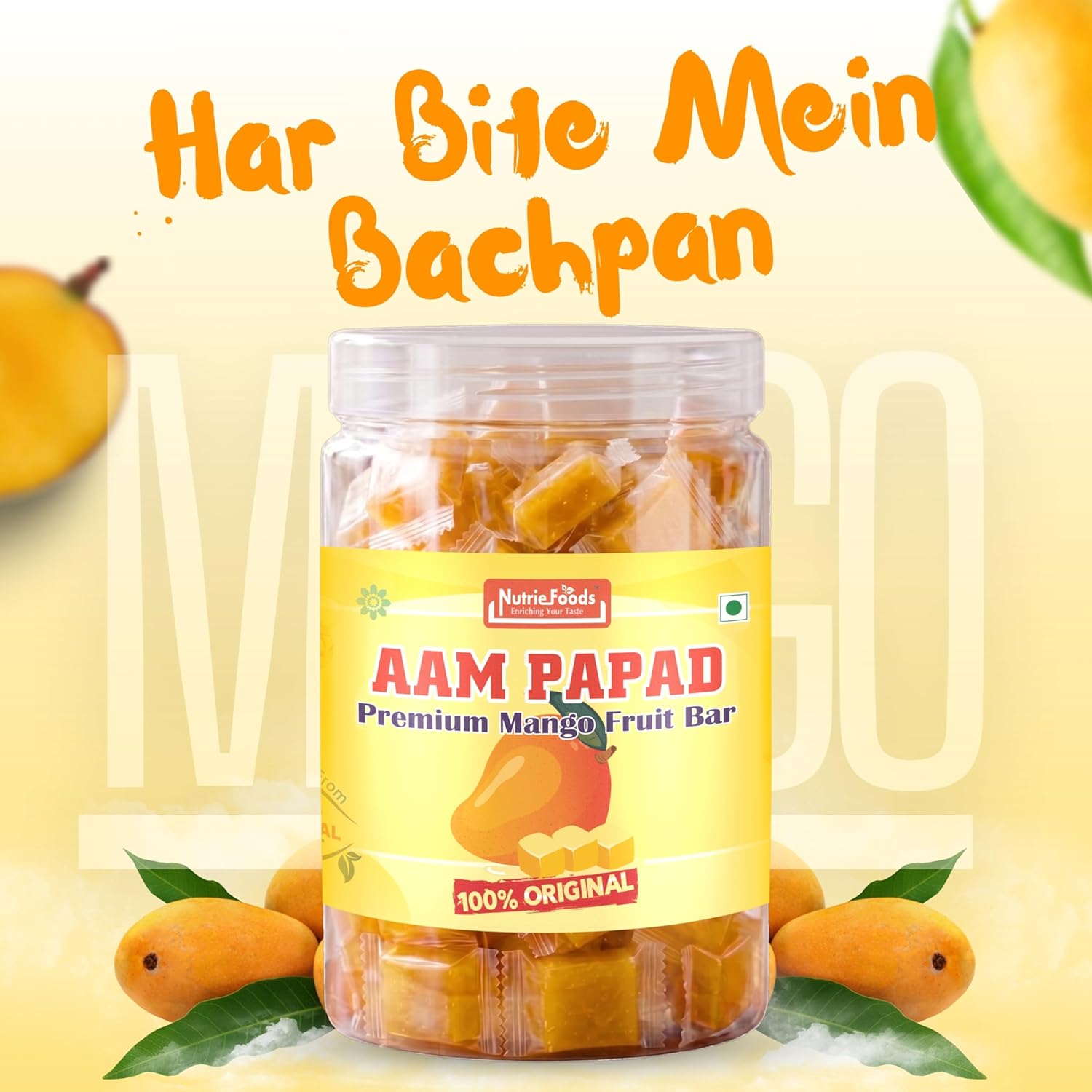 Nutriefoods Aam Papad | 100% Natural Fruit Candy | Premium Mango Fruit Bar, Mango Toffee Candy (400g)