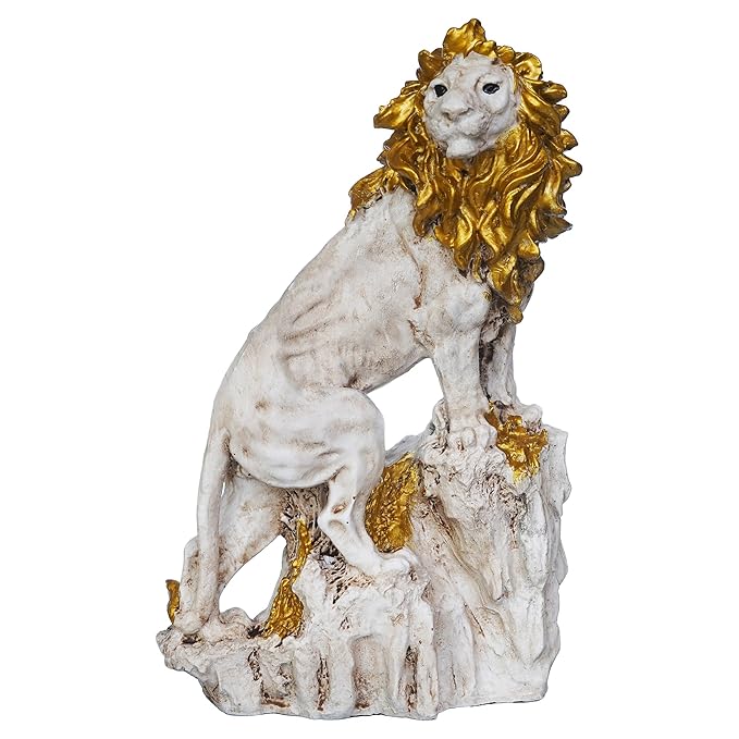 Ecraftindia Polyresin Lion Statue Climbing on Rock Animal Figurine Showpiece