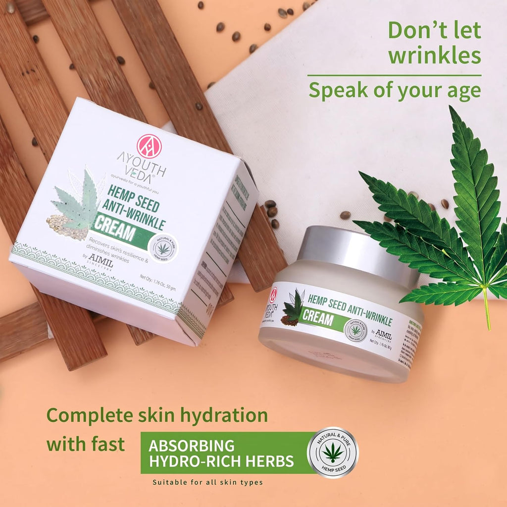 Ayouthveda Hemp Seed Anti-Wrinkle & Anti-Aging Cream|With goodness of Basil, Lavender & Sandalwood Oil |Helps in Skin Nourishment | Deep Hydration (Pack of 1; 50g each)