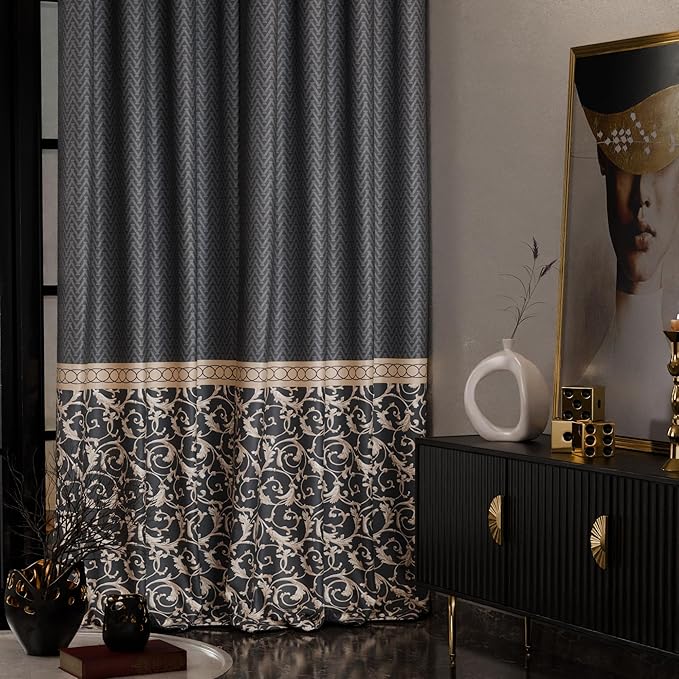 Stoa Paris Curtain for Home, Single pc Patterned Curtain for Long Door Colour Regal Slate