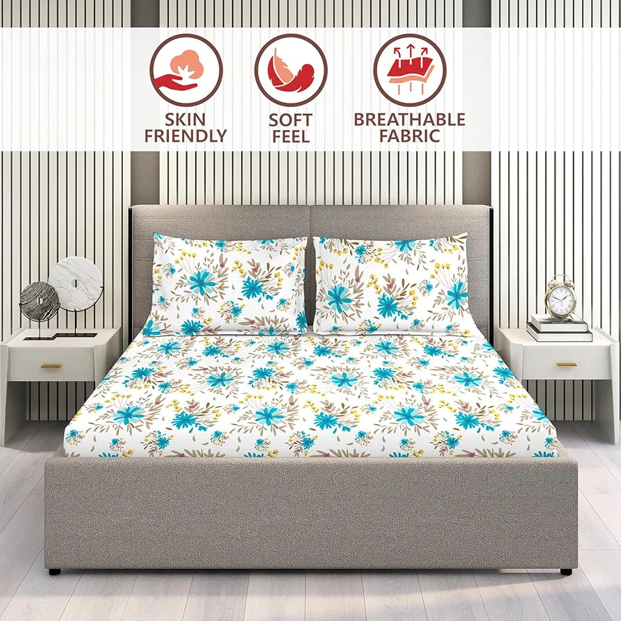 Layers Marigold Cotton Bedsheet Set for All Seasons Lightweight 144 TC King Size White