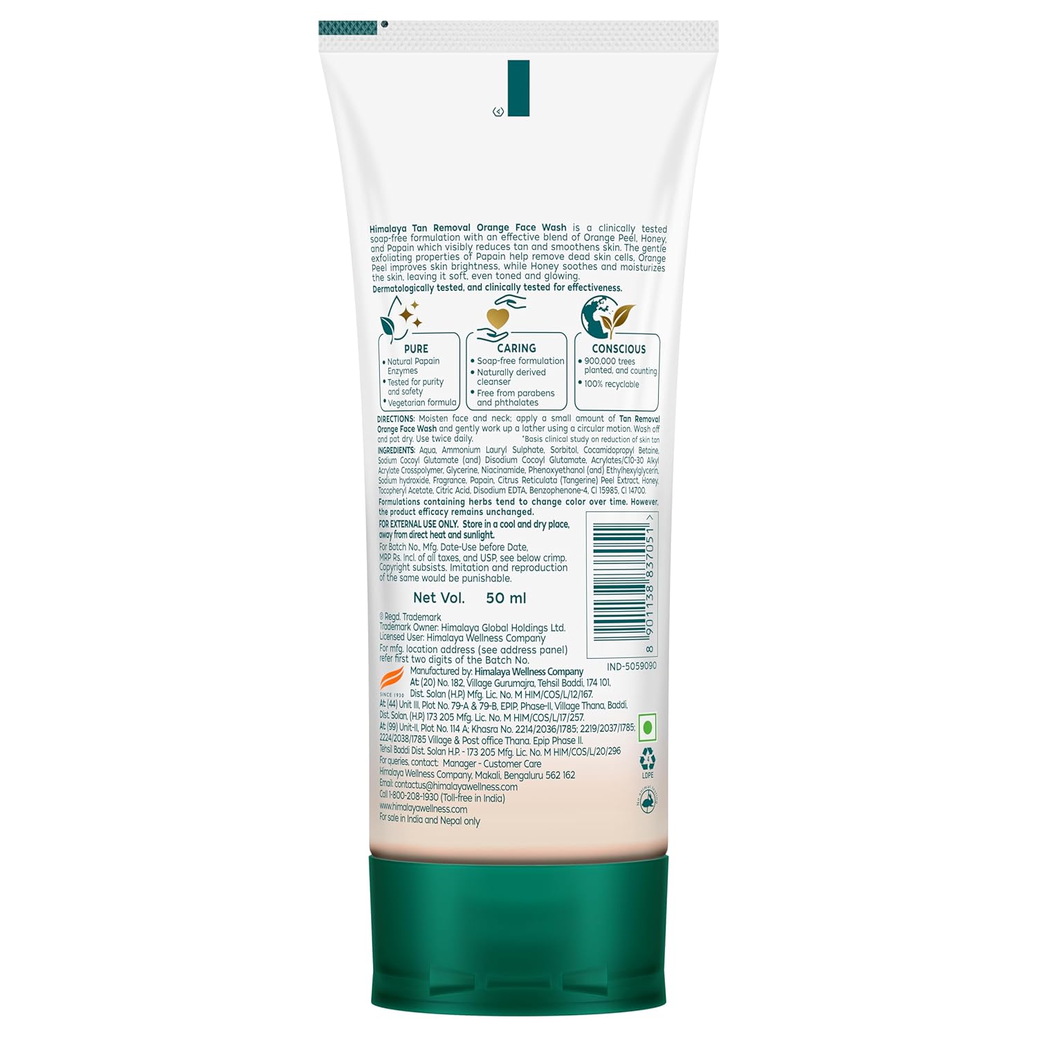 Himalaya Tan Removal Orange Face Wash | Deeply Cleanses & Reduces Tan | with Orange Peel, Papain & Honey | Exfoliates Dead Skin | Dermatologically Tested | For Men & Women | 50ml