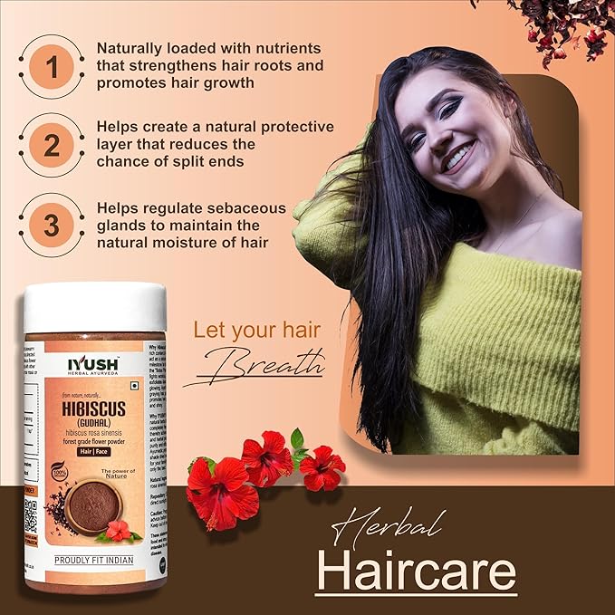 Iyush Herbal Ayurveda Organic Hibiscus Flower Powder For Hair Growth - 100 gms