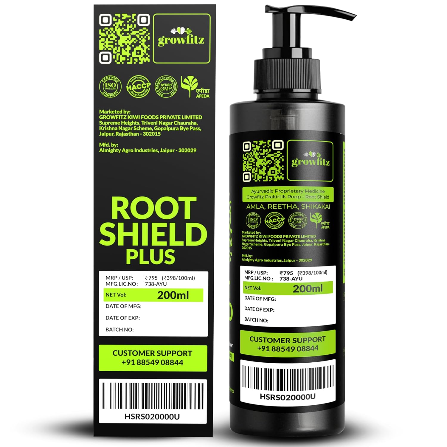 Growfitz 2-in-1 Herbal Anti-Hair Fall Shampoo + Conditioner for Unisex | 100% Ayurvedic | Dandruff Control, Boost Hair Volume For All Hair Types | AYUSH Certified | 33 Natural Herbs (Pack of 1)