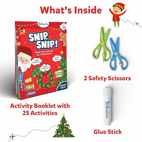 Skillmatics Art & Craft Christmas Kit Snip Snip Holiday Magic Practice Scissor Skills with Activity Book