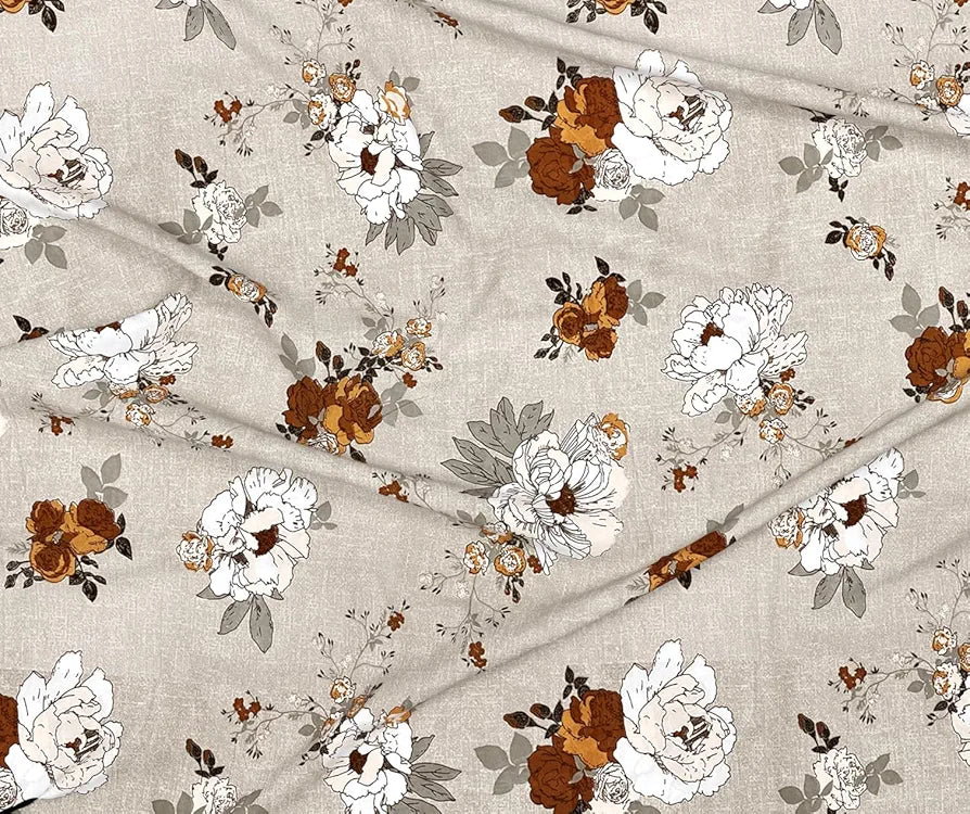 Homekart Premium Cotton Elastic Fitted Bedsheets with 2 King Size Pillow Covers Double Bed Flower Print Beige and Brown 200 tc - 220 tc