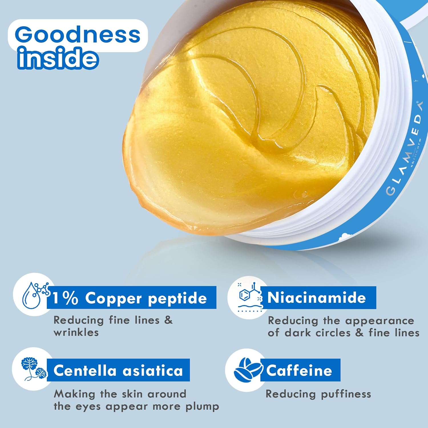 Glamveda Advanced Age Support Under Eye Patches For Dark Circles & Wrinkles & Removal of Fine Lines | 1% Copper Peptide & Hyaluronic Acid Puffy Eye Care Routine | For Women & Men 60Pcs (30 Pairs)