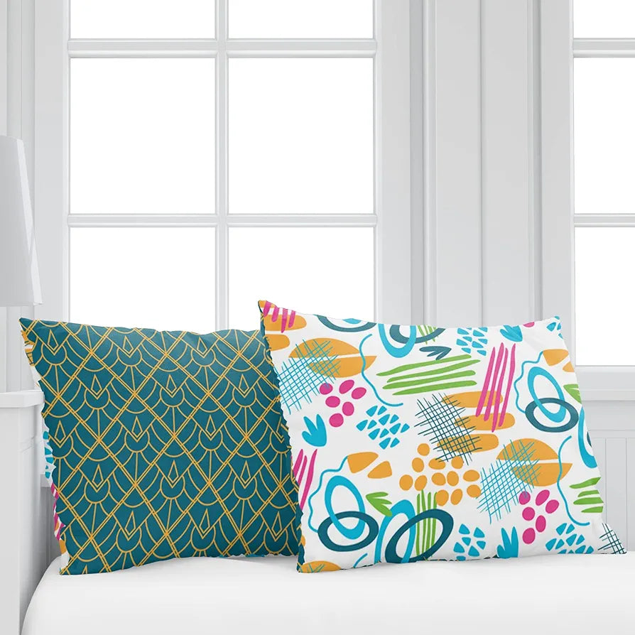 Divine Casa Bedsheet for Single Size Bed 144 TC Cotton Bedsheet for Single Size Bed with 1 Pillow Cover  Abstract Colour Teal & Mustard