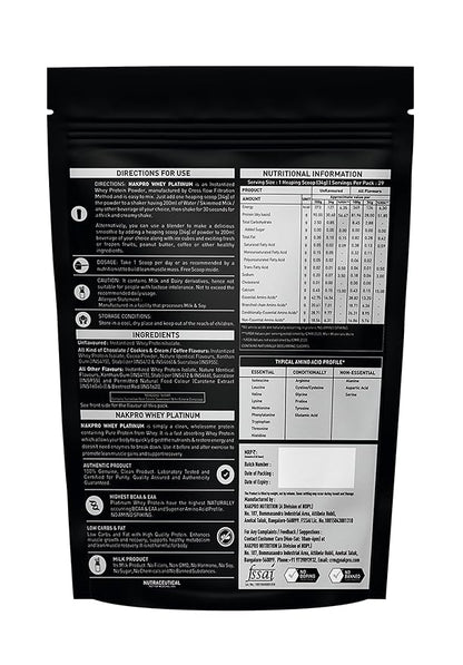 Nakpro Platinum Whey Protein Isolate Chocolate Flavour 28g Protein - 1000 gms