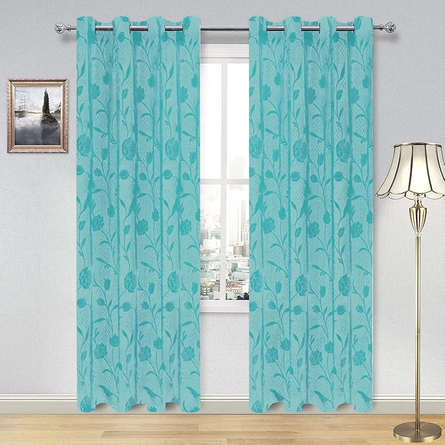 Cloth Fusion Sheer Curtain Long Door 9 Feet Rose-Turquoise