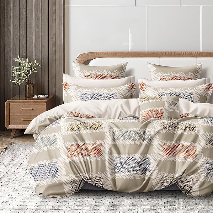 Cortina 140 Tc 100% Microfiber Printed Double Bedsheet Set With Two Pillow Case | 90x100 Inches | Striped | Beige