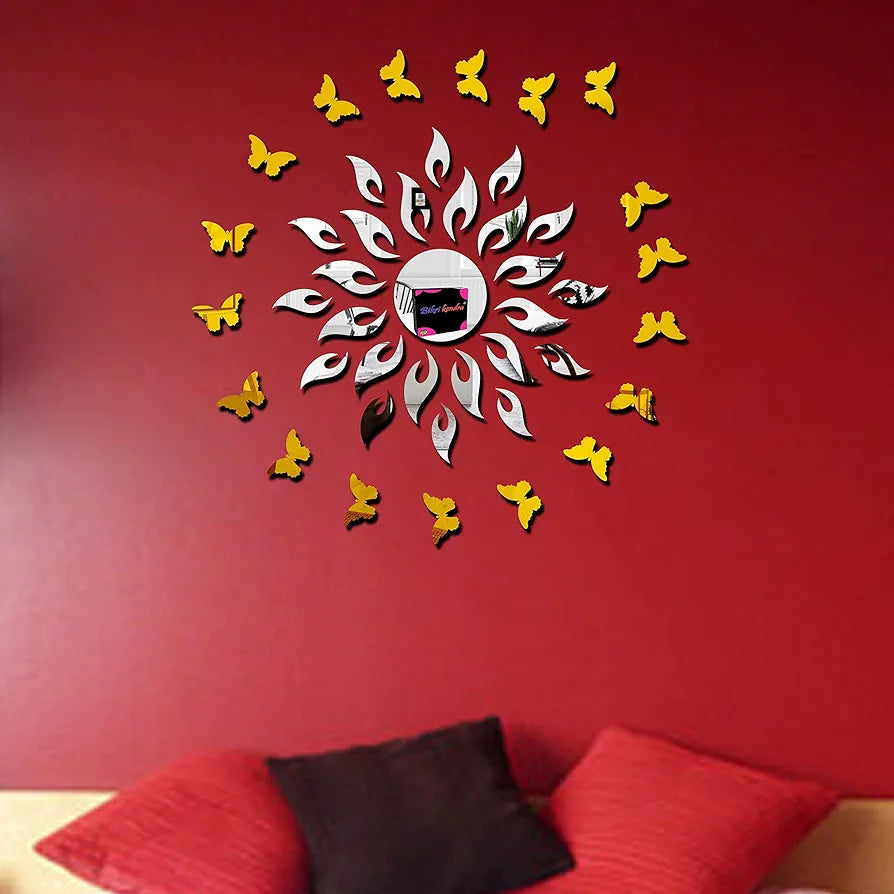 Bikri Kendra 3D Acrylic Glass Sun Butterfly Mirror Wall Mount Sticker