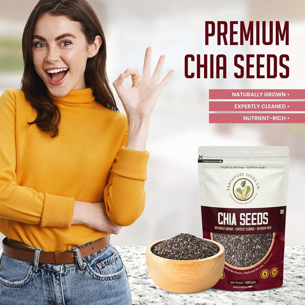 EarthPure Chia Seeds 100g I Seeds for Eating | Seeds for Weight Management | Rich in Calcium, Protein & Fibre