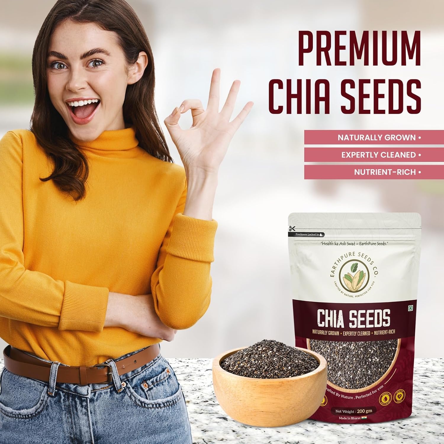 EarthPure Chia Seeds 100g I Seeds for Eating | Seeds for Weight Management | Rich in Calcium, Protein & Fibre