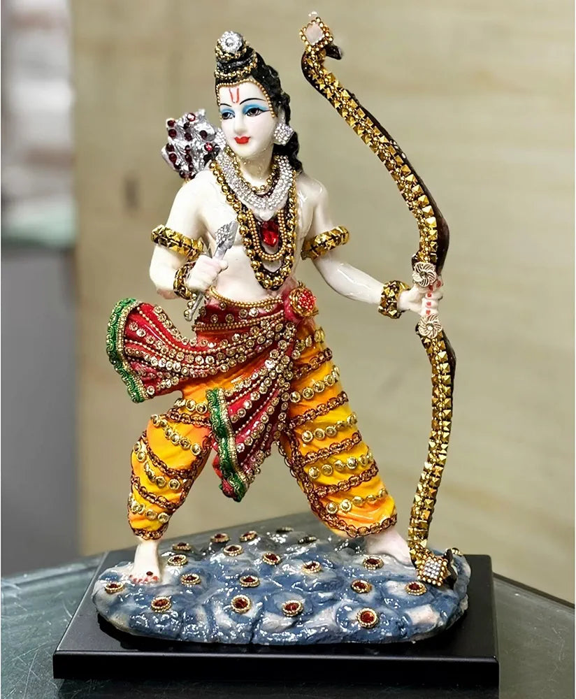 Alila Marble Finish Murti Idol Statue Sculpture Spiritual Hindu God Shri Ram with Stone 13.5 Inch