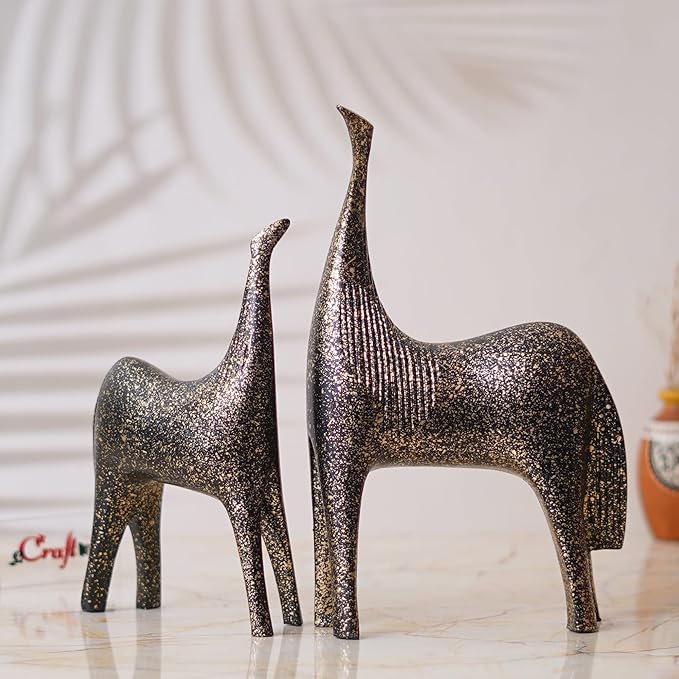Ecraftindia Set of 2 Black & Golden Horse Statues Decorative Animal Figurines Showpiece for Home Decor