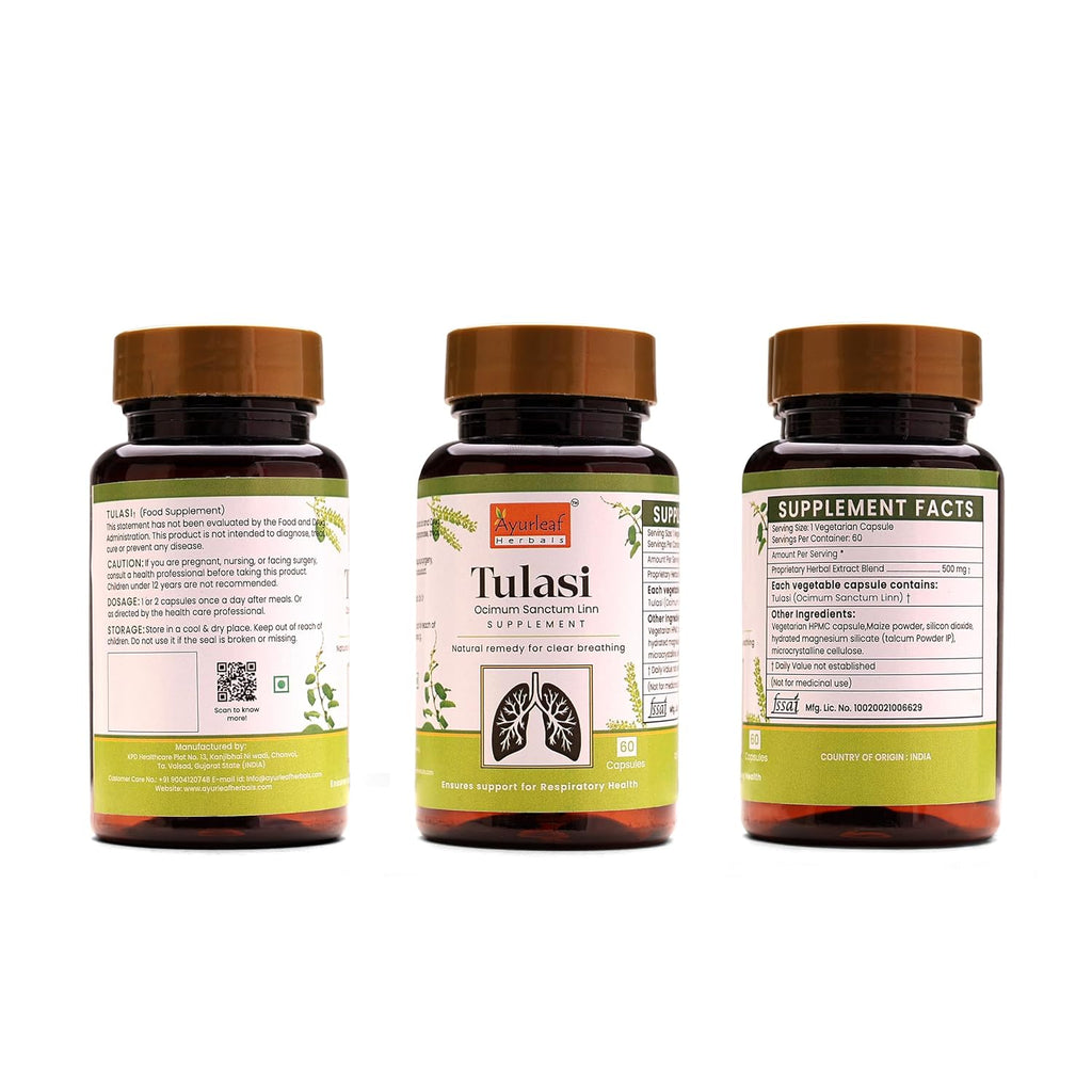 Ayurleaf Herbals Tulsi Capsules - 60 Caps