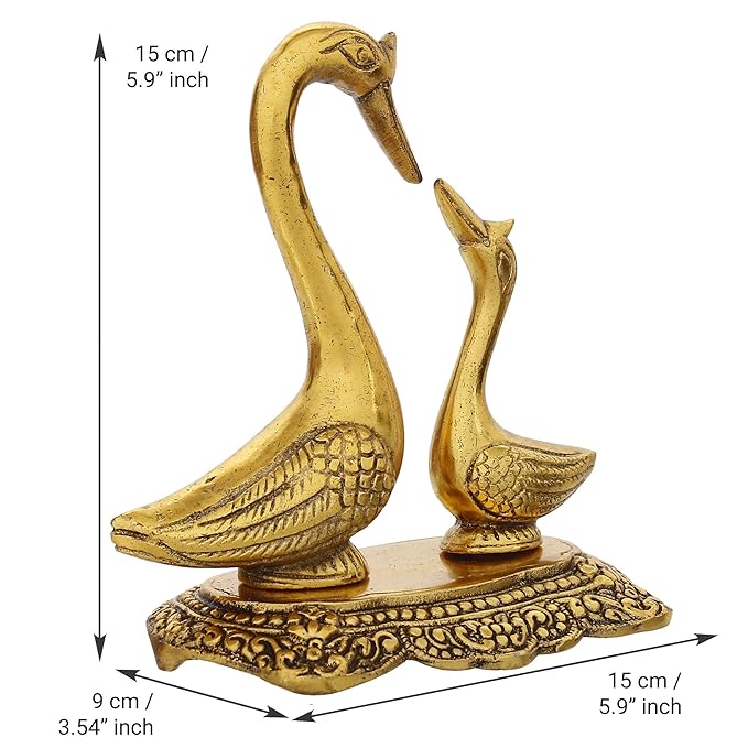 Ecraftindia Golden Metal Loving Swan Showpieces | Love Birds Statues