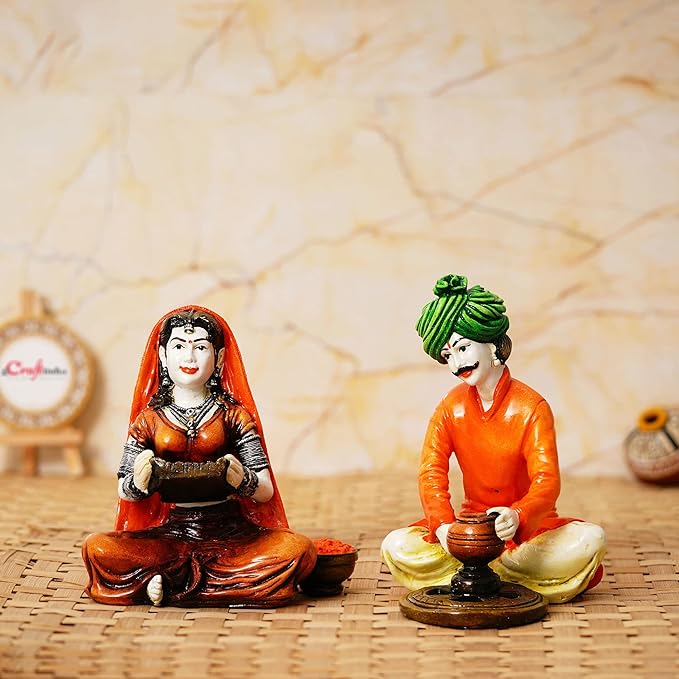 Ecraftindia Colorful Combo of Rajasthani Craftsmen and Lady Working Statue