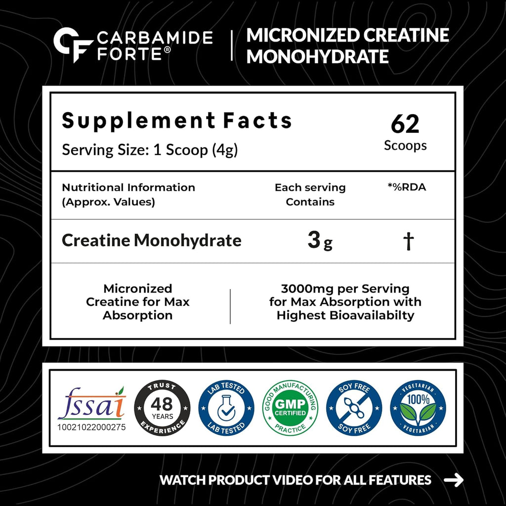 Carbamide Forte Monohydrate Creatine Powder Flavoured | Creatine Flavoured | Supplement for Lean Muscle Volumization, Strength & Energy - Blueberry - 62 Servings - 250 Grams