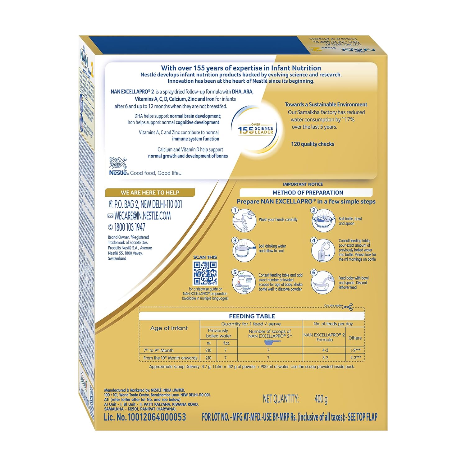 NestlÃ© NAN EXCELLAPRO Nan Stage 2 Follow-Up Formula Milk Powder For Babies, 6-12 months, with DHA, ARA, 400g Pouch in Box