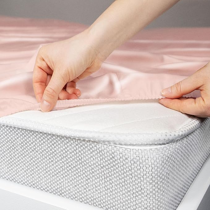 Stoa Paris Satin Elastic Fitted Bedsheets for Single Bed 300TC Premium 1 Pillow Cover Colour Blushing Pink