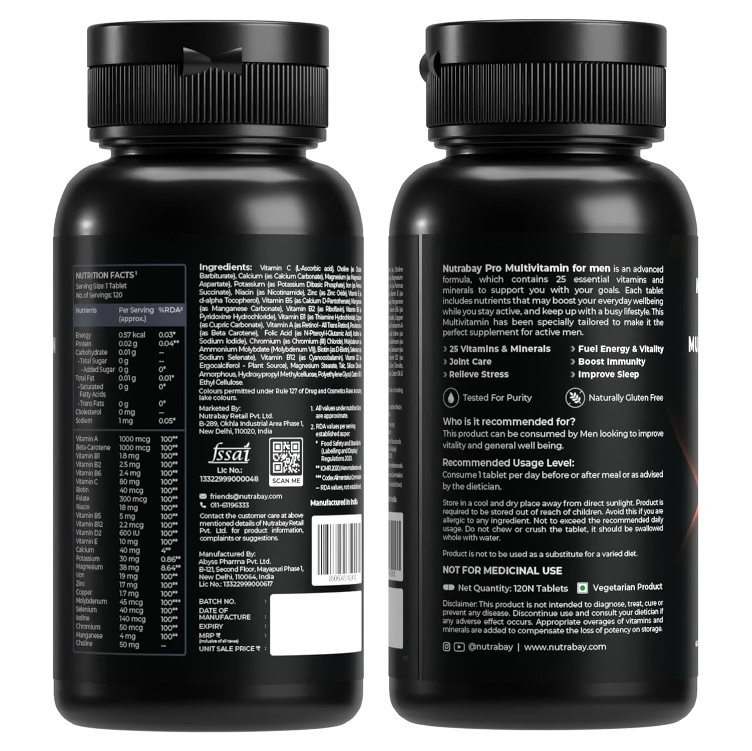 Nutrabay Pro Active Multivitamin for Men with Zinc, Magnesium, Vitamin B,C,A,E â€“ Enhances Energy, Immunity & Better Sleepâ€“ 120 Veg Capsules | 100% RDA for Viamins & Minerals | Purity Tested Supplement