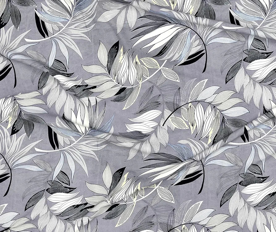 Homekart Premium Cotton Elastic Fitted Bedsheets with 2 King Size Pillow Covers Double Bed Flower Print Grey and Black 200 tc - 220 tc