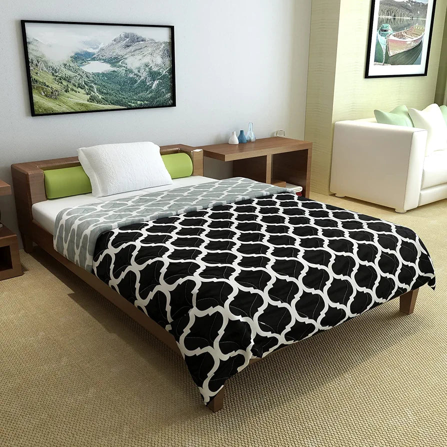 Divine Casa 120 GSM Microfiber Reversible Lightweight Double Bed Size Printed Comforter Colour Black and Grey