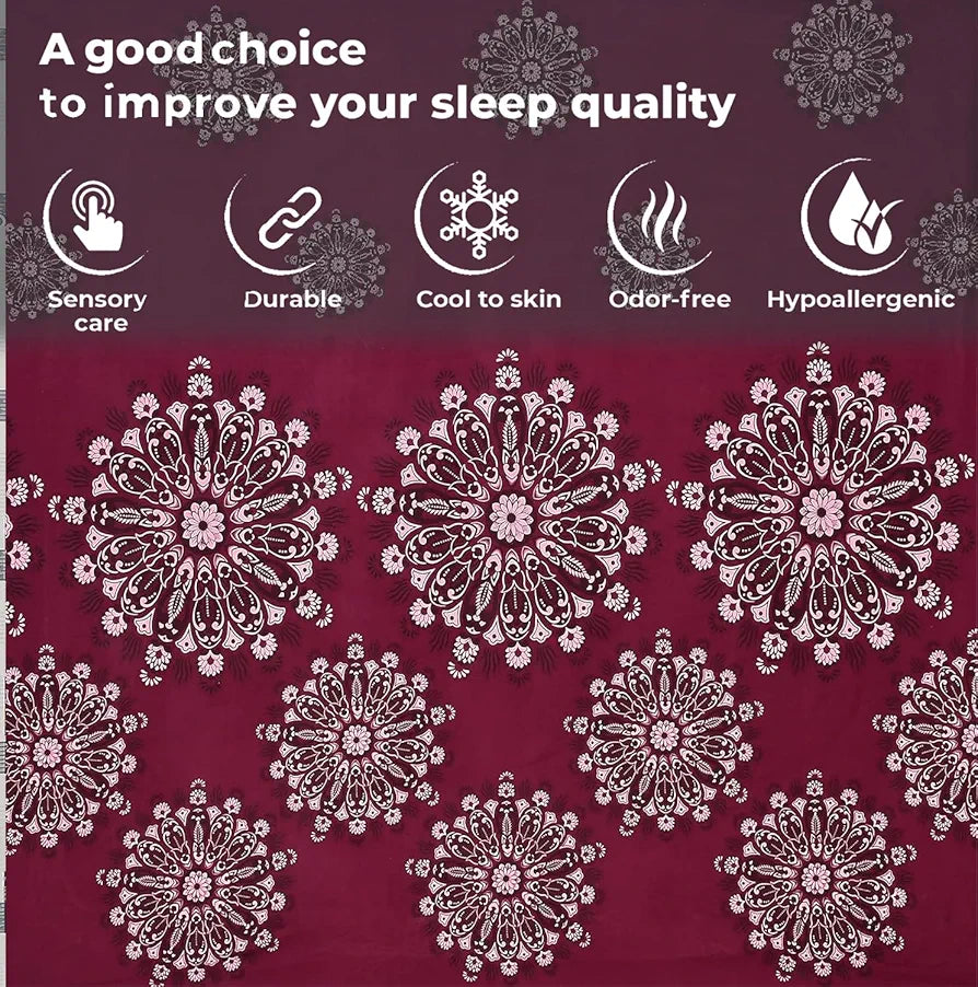 Fresh From Loom Floral Single Bedsheet Size Microfiber Bedsheet Set-Printed Hypoallergenic Wrinkle Free with 2 Pillow Covers 144 TC Wine