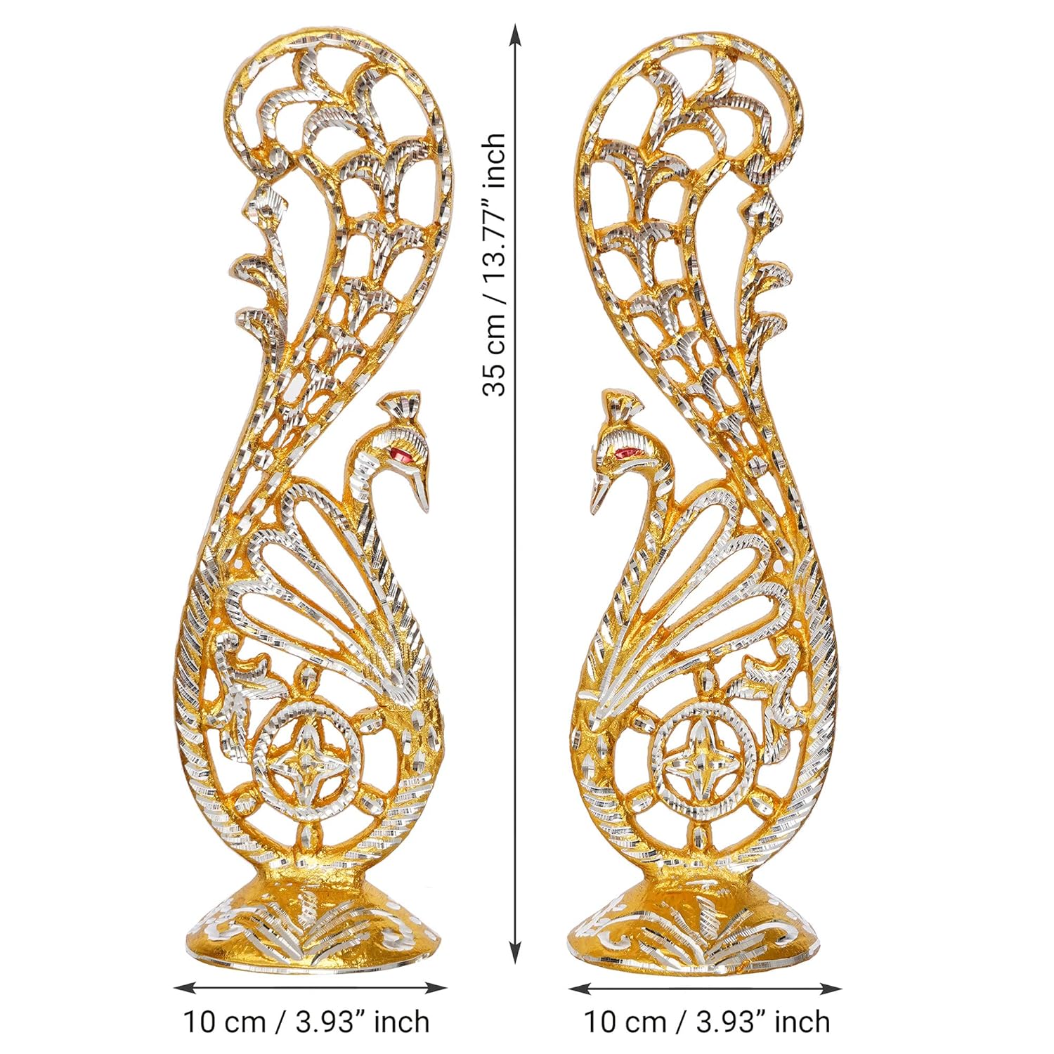 Ecraftindia Golden and Silver Metal Handcrafted Peacock Couple Statues Decorative Birds Figurines Showpieces
