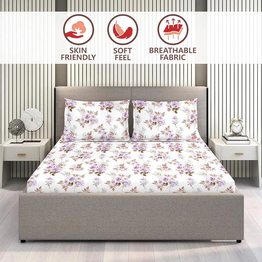 Layers Marigold Cotton Bedsheet Set for All Seasons Lightweight Moisture Absorbent Machine Washable & Easy to Care Gift for Housewarming & More 144 TC King Size Pink