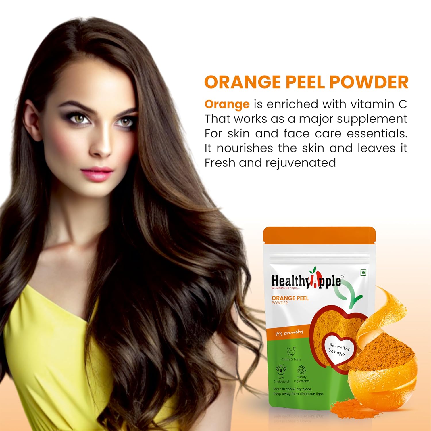 Healthy Apple Orange Peel Powder 250Gm for Skin Care, Hair Conditioning, Anti-Aging Mask, Source of Vitamin C