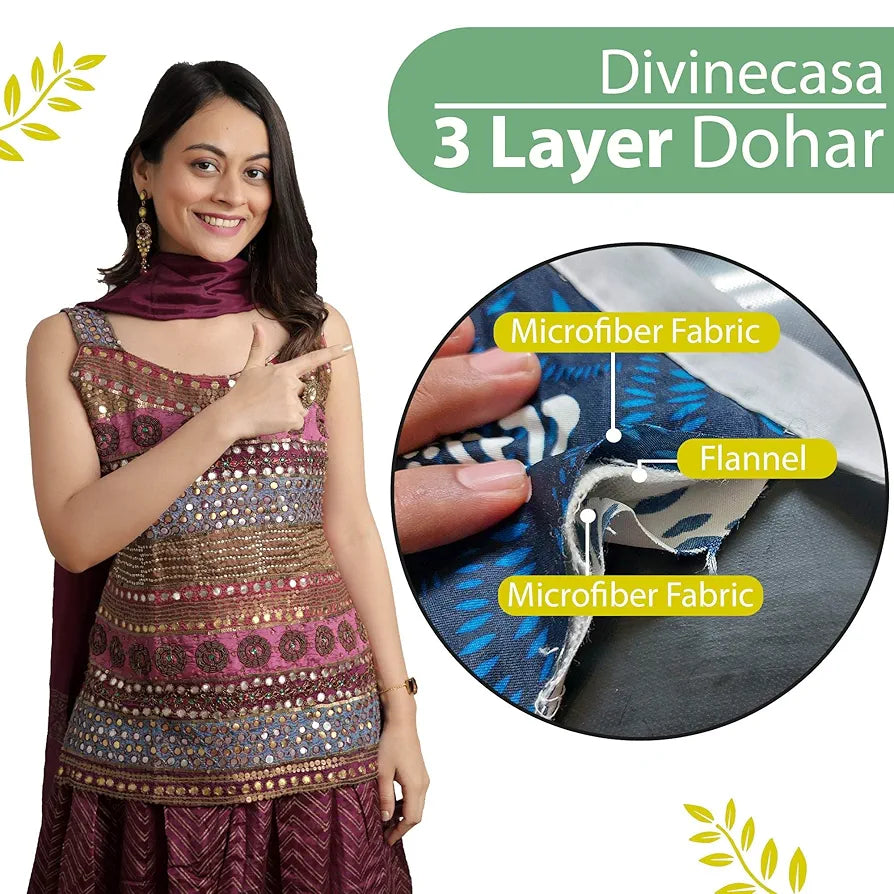 Divine Casa 120 GSM Microfiber Single Dohar Soft & Lightweight Throw Blanket Tropical Leaf Pattern Colour Green & Yellow