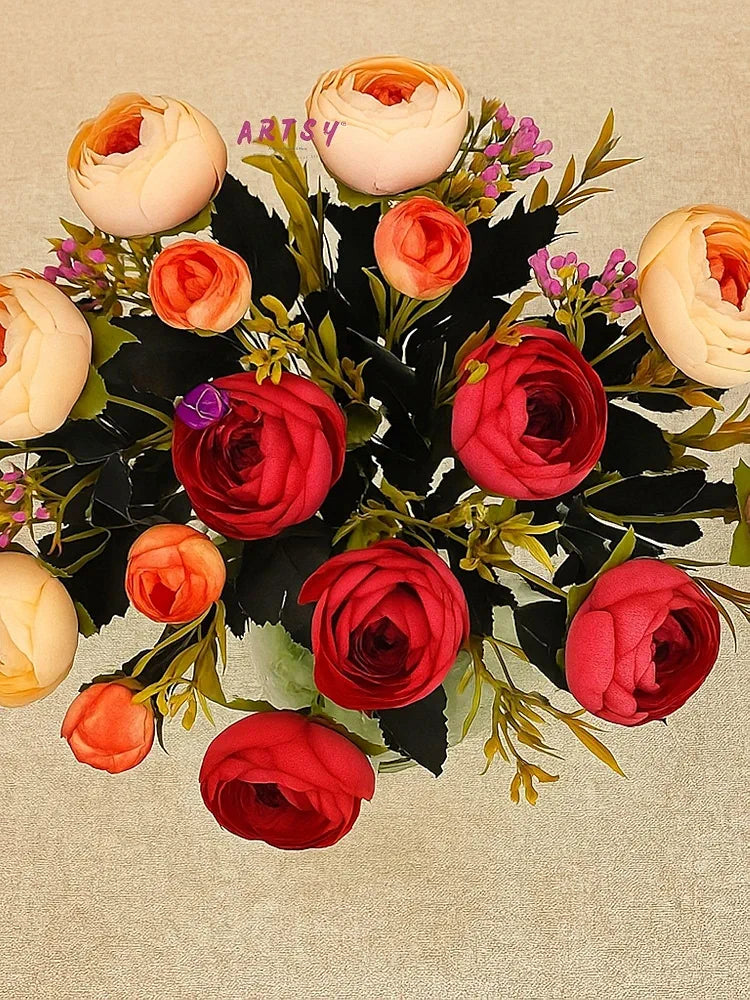 Artificial Flowers for Home Decoration Dry Peony Rose Flower Bunc Without Vase Pack of 2 Piece 6 Branches Each Peach