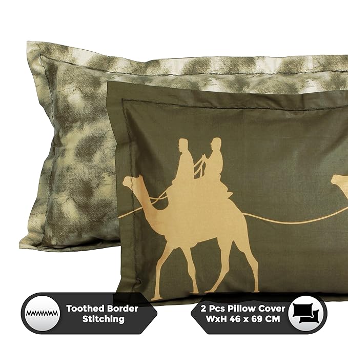 Story@Home Double Bed Cotton King Size Bedsheet With 2 Pillow Covers White and Green Colours