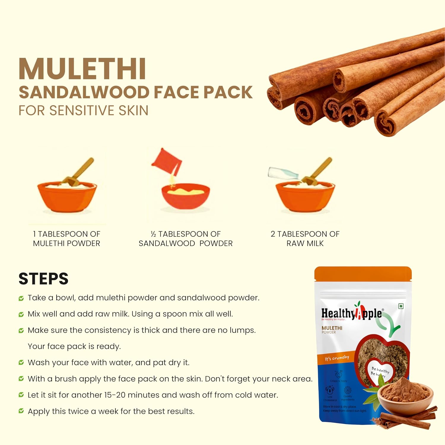 Healthy Apple Organic Liquorice/Mulethi Powder/Athimathuram Powder for Skin Whitening, Hair Care and Face - 250GM