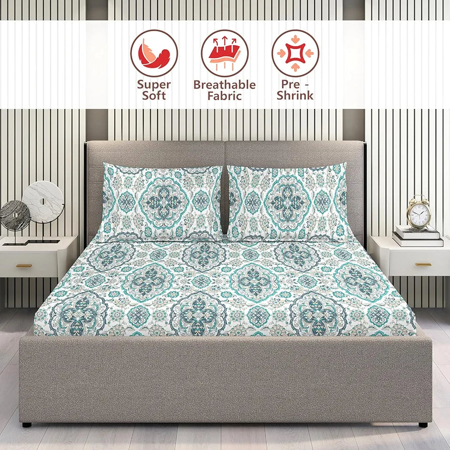 Layers Illuminating Homes Cotton Bedsheet Set for All Seasons Lightweight 140 TC Queen Size Blue Paisley