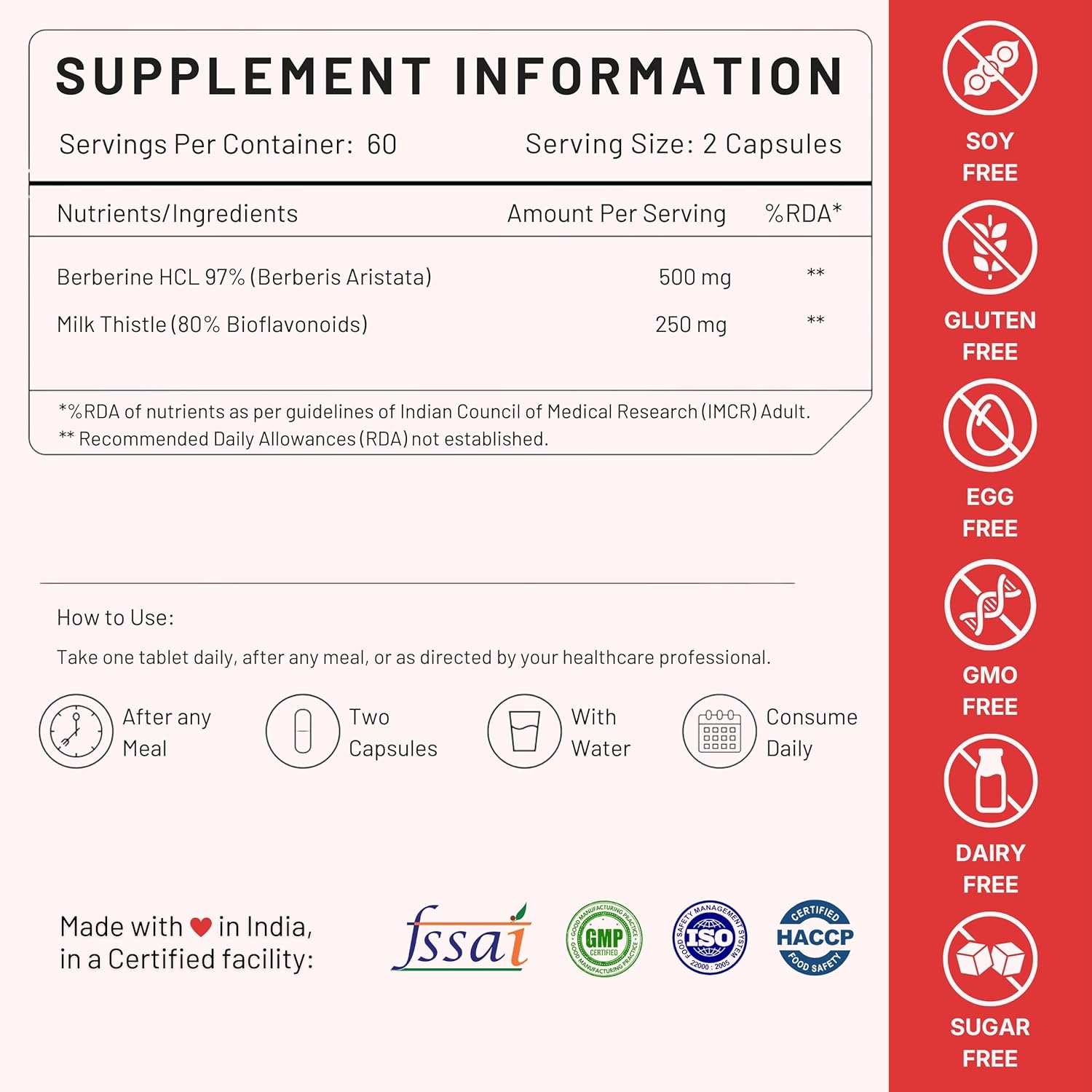 Nutrabud Berberine 500mg with Milk Thistle Supplement - Berberis Aristata Berberine HCL 97% - 60 Veg Capsules (60 Count (Pack of 1))