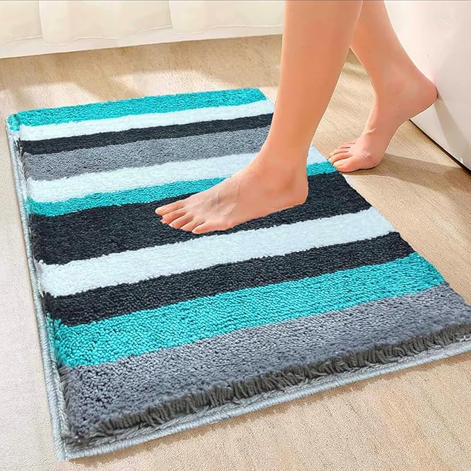 Roseate Luxury Soft Microfibre Striped Bath Mat Bedroom Kitchen Door Mat Floor Mat Peacock Colour