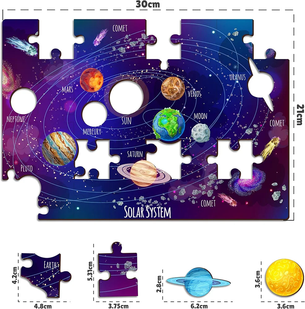 Lefan India Map & Solar System Floor Puzzle Mat for Kids – Set of 2 Educational Wooden Jigsaw Puzzles – Geography & Space Learning Toys for Boys & Girls Age 3+