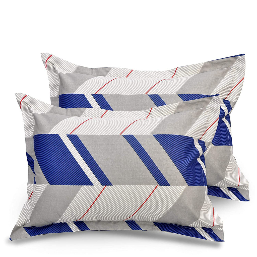 Huesland by Ahmedabad Cotton Pillow Covers Set | Pack of 2 | Grey & Blue