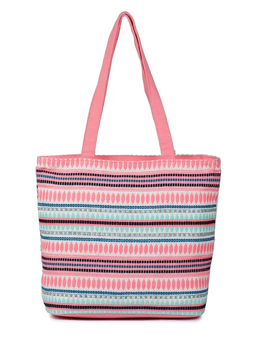 K London Alii And Aliizey Tote Bag For Women With Zip Bag Colour Peach Cream-Teal